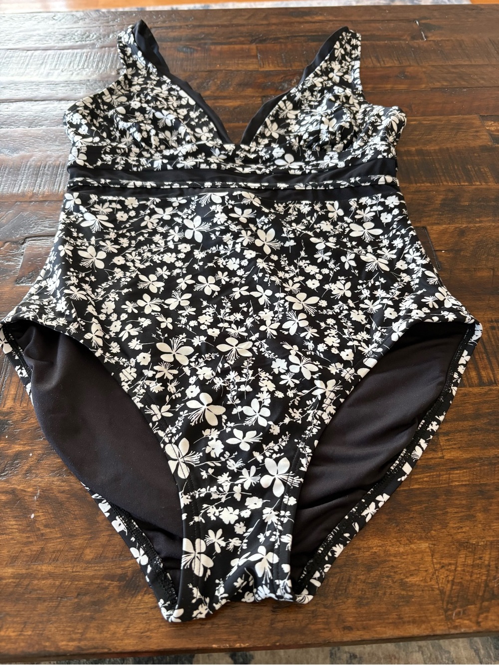 Tommy Hilfiger Black and White Floral One-Piece Swimsuit, Size 6